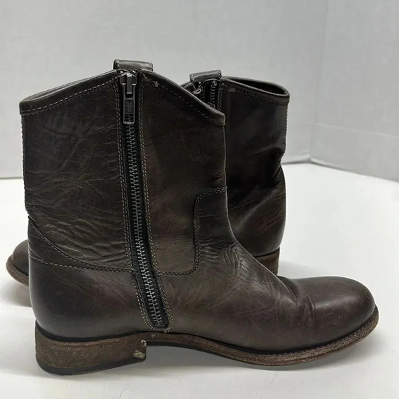 Frye Melissa Button Ankle Boots Leather Distressed Side Zip Up Slate Brown 6.5 B - Picture 8 of 12
